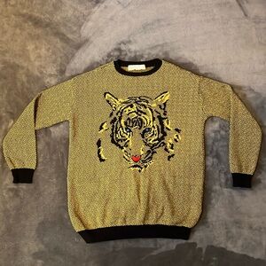 Zara Knit Tiger Face Yellow - Black Sweater. 100% cotton